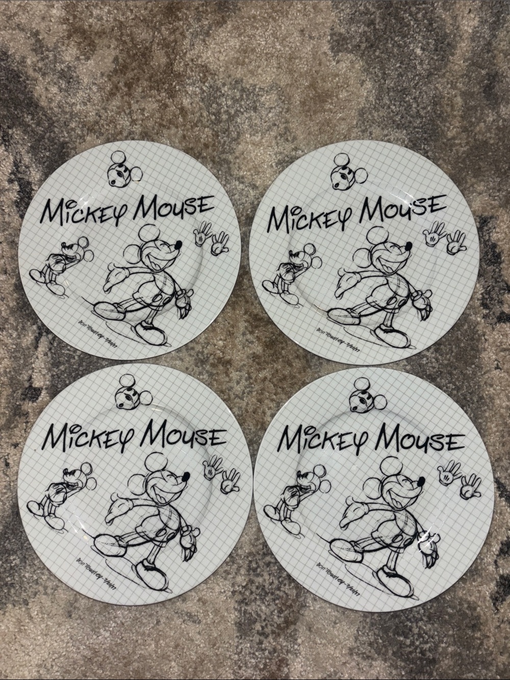 Disney Mickey Mouse Black and White Round Decorative Party Plates - Set of 4